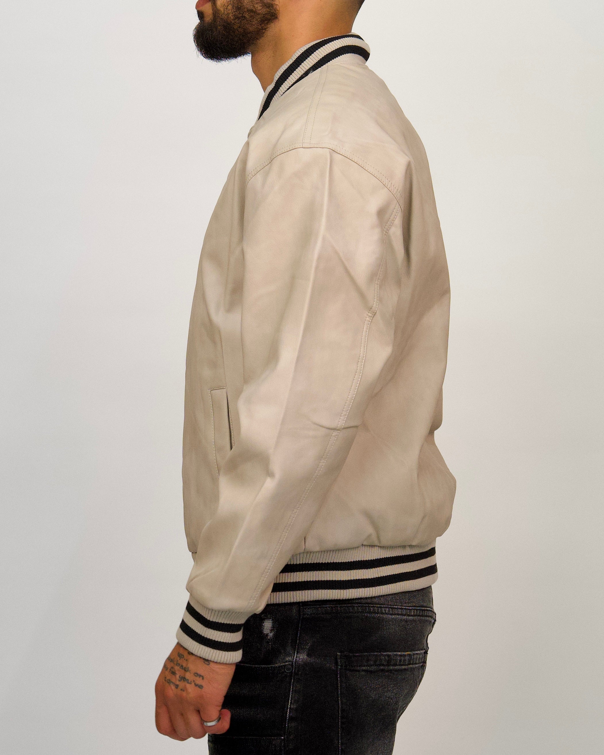 Varsity Jacket with Contrast Striped Hem